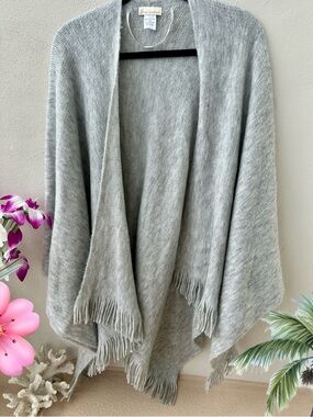 Light Gray Open-Front Fringe Sweater Wrap